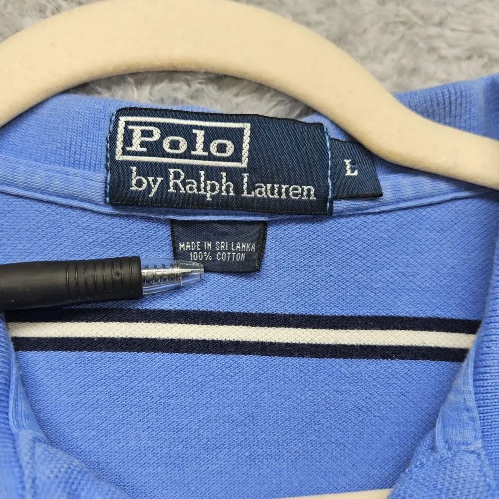 Polo Ralph Lauren Mens Blue Stipe Polo Shirt Size L Cotton Classic Preppy